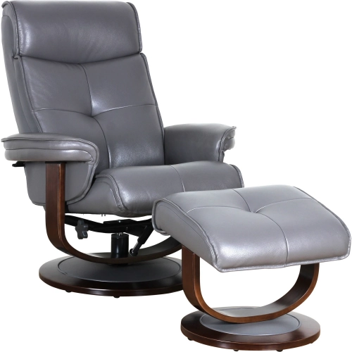 Leroy Swivel Pedestal Recliner with Ottoman in Tufted Robbie Dark Gray Top-Grain Leather